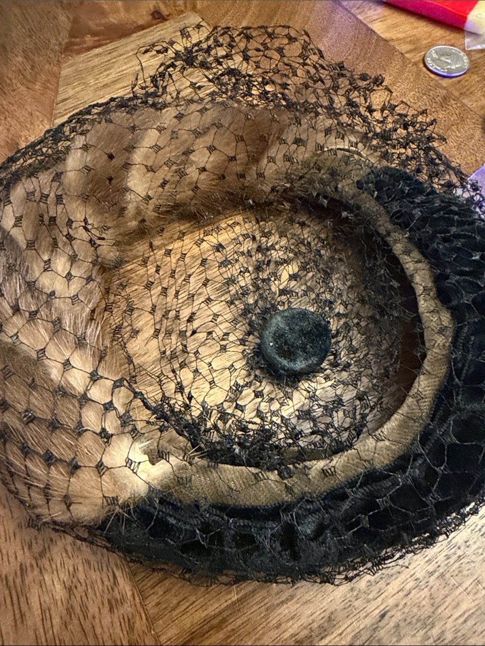 Vintage Black Veiled Velvet Mink Hat -